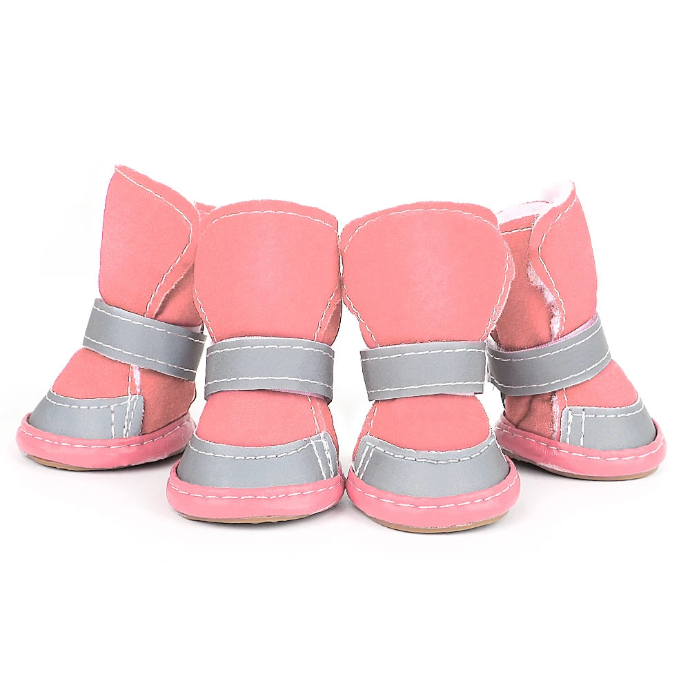 4pcs Pet Dog Shoes Warm Reflective Dog Boots Outdoor Pet Snow Boots Anti-slip Shoes Socks Footwear For Small Medium Dogs