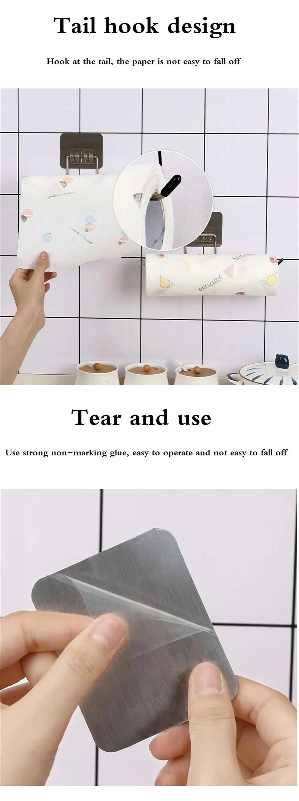 2PCS Kitchen Paper Towel Holder Adhesive Toilet Paper Rack Towel Hanger Tissue Dispenser Roll Napkin Cabinet Storage Accessories