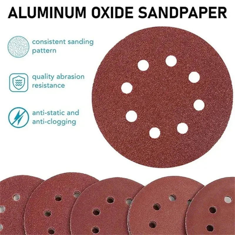 8 Hole 125mm Sandpaper Woodworking Metal Grinding Disc Abrasive Polishing Tool 40/1000/2000 Grit Sanding Discs