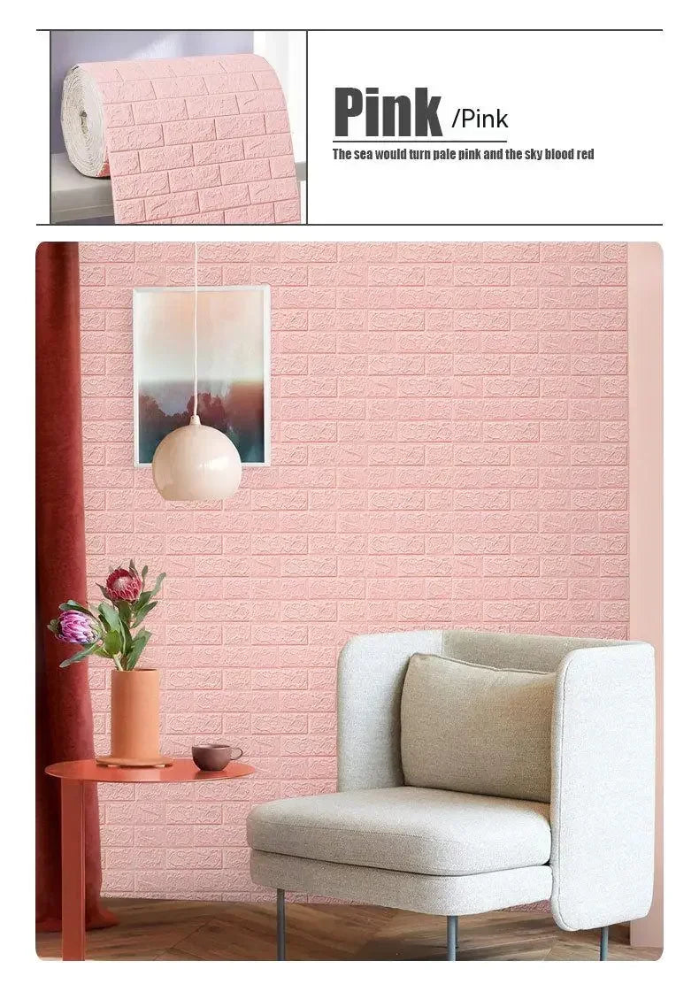 70cm*2m 3D Soft Foam Brick Wallpaper Sticker Roll DIY Self Adhesive Living Room Home Kitchen Bathroom Decorative Wall Paper