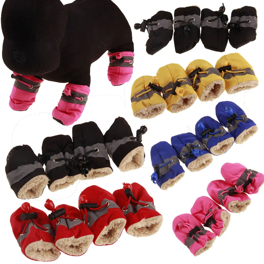 4pcs Antiskid Puppy Shoes Waterproof Winter Pet Dog Anti-slip Rain Snow Boots Footwear Thick Warm Prewalkers Socks Booties