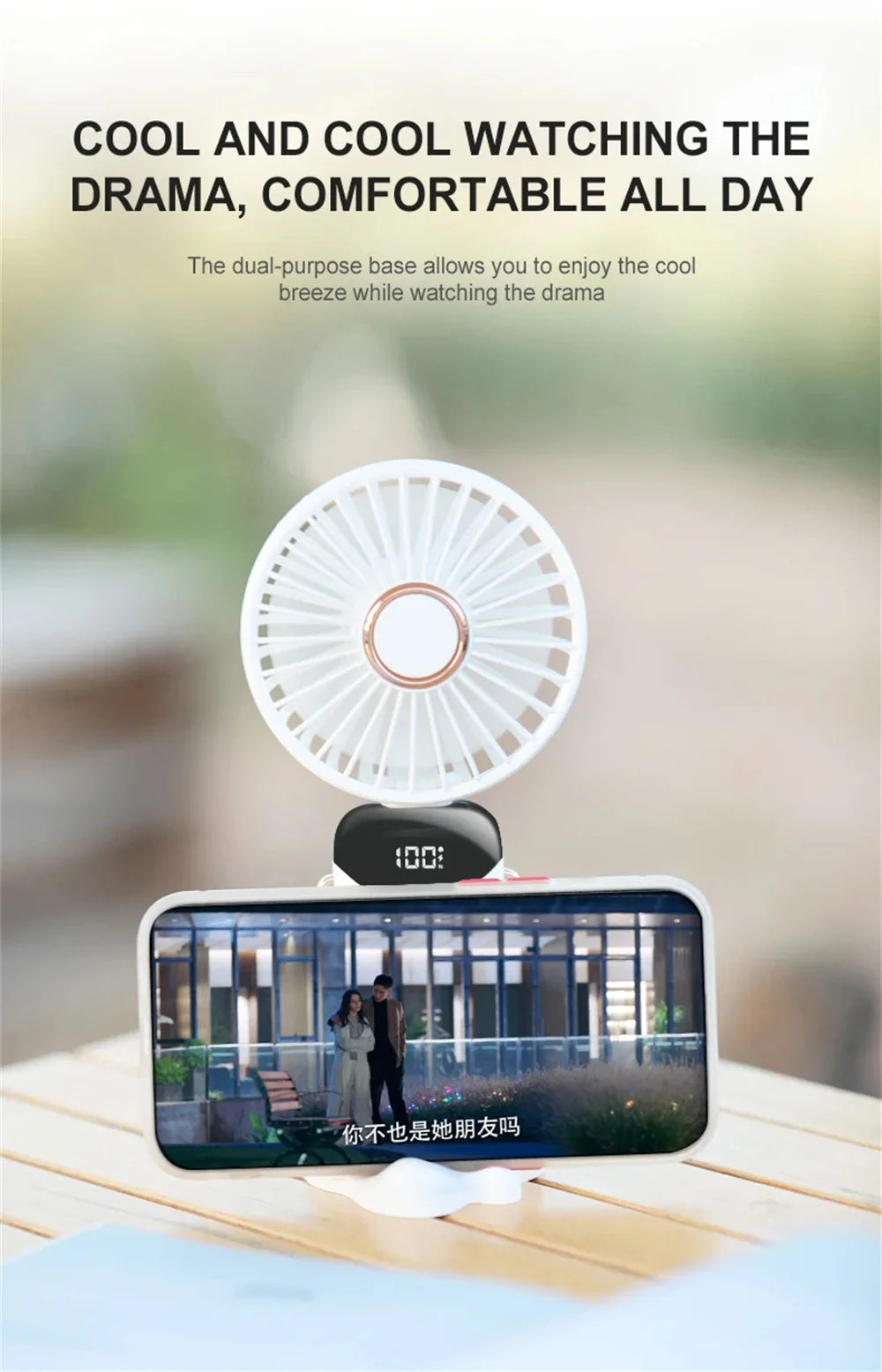 4000mAh Handheld Mini Fan Foldable Portable Neck Hanging Fans 5 Speed USB Rechargeable Fan with Phone Stand and Display Screen