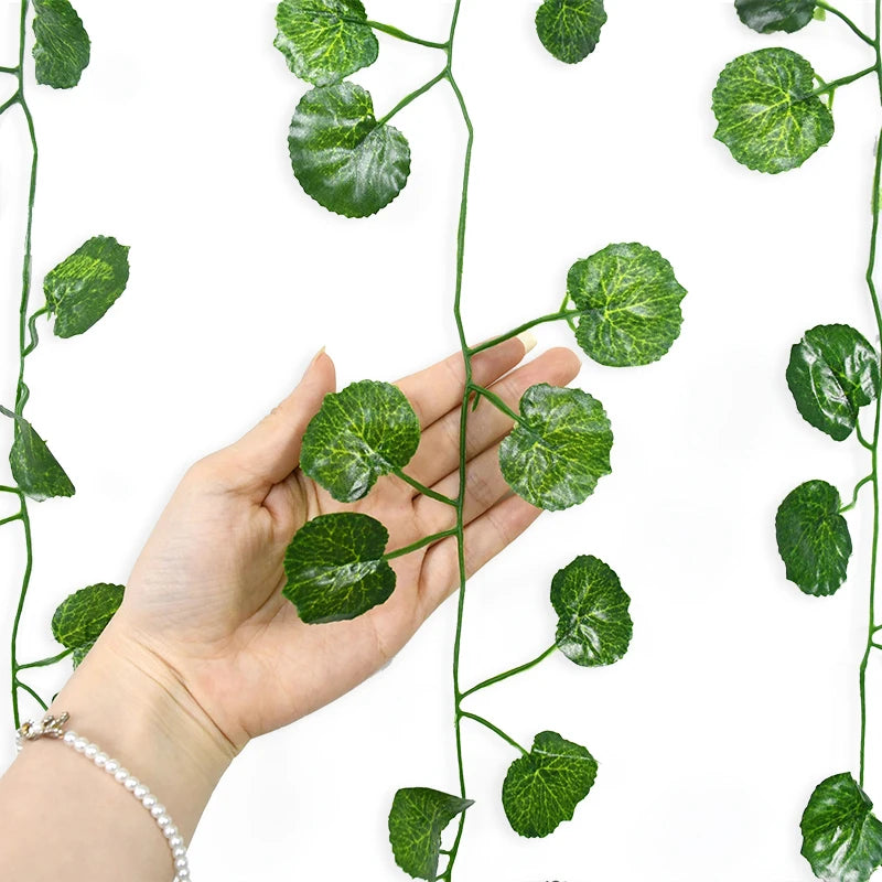 2.1M Artificial Plant Green Ivy Leaf Garland Silk Wall Hanging Vine Home Garden Decoration Wedding Party DIY Fake Wreath Leaves