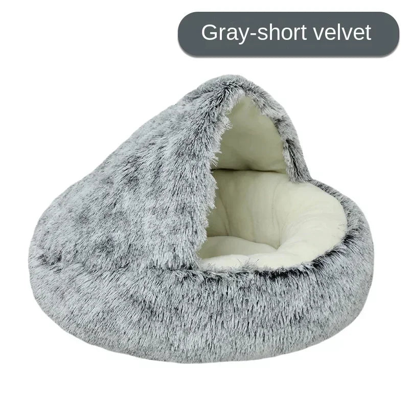 1PC Cat Beds Round Soft Plush Burrowing Cave Hooded Cat Bed Donut for Dogs Cats Comfortable Self Warming Dog Bed Pet Accessories