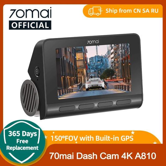 70mai Dash Cam A810 UHD 4K 150FOV GPS ADAS 24H Parking 4G Connectivity Car DVR 70mai 4G A810 HDR Dual-Channel Route Tracking