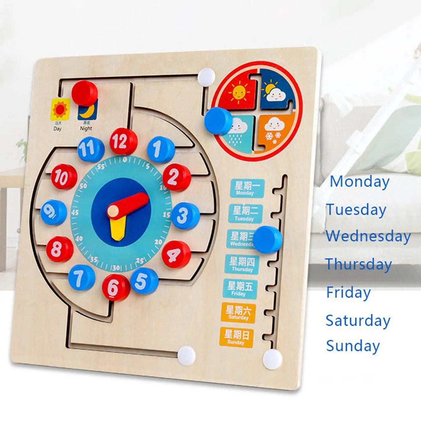 Busy Board Wooden Toys Educational Board Telling Time Life Skills Training Games Wooden Montessori Weather Board for Children