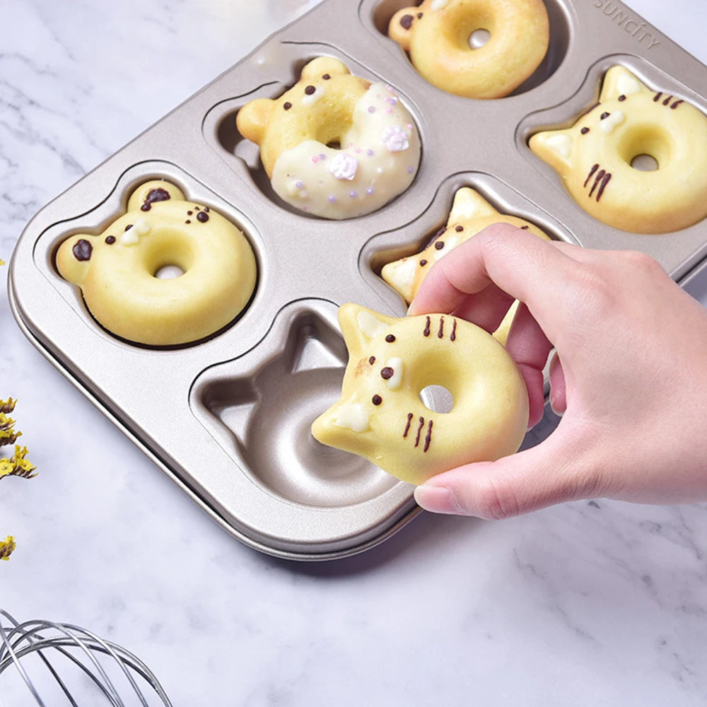 6 Holes Nonstick Cake Donuts Baking Mold 3d Cat Bear Cupcake Brownie Pastry Baking Tray Kitchen Dessert Bread Bakeware Tools