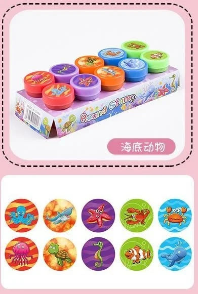 10pcs Assorted Stamps for Kids Self-ink Stamps Children Toy Stamps Smiley Face Seal Scrapbooking DIY Painting Photo Album Decor