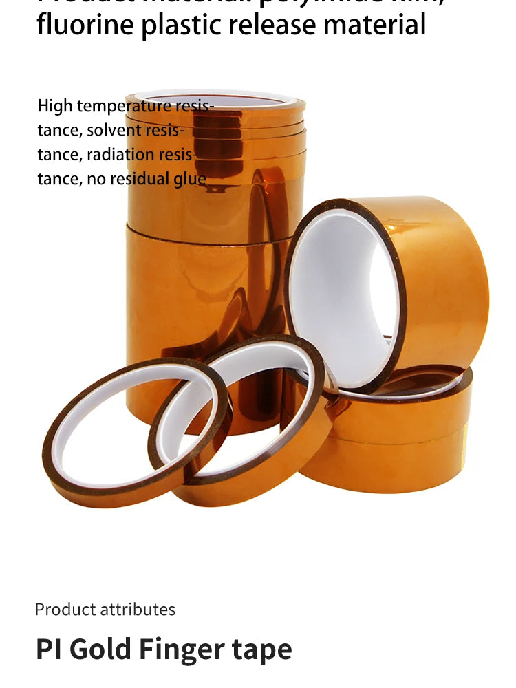 30m Long Gold Finger High Temperature Resistant Tape Polyimide Tape Multi Size Pet Anti Static Lithium Battery Insulation Tape