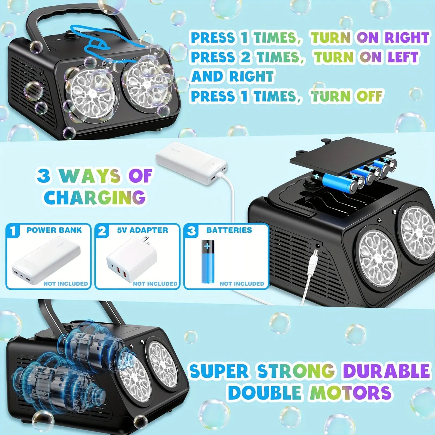 Automatic Bubble Machine Upgrade Bubble Blower with 2 Fans, 20000+ Bubbles Per Minute Bubbles for Kids Portable Bubble Maker Ope