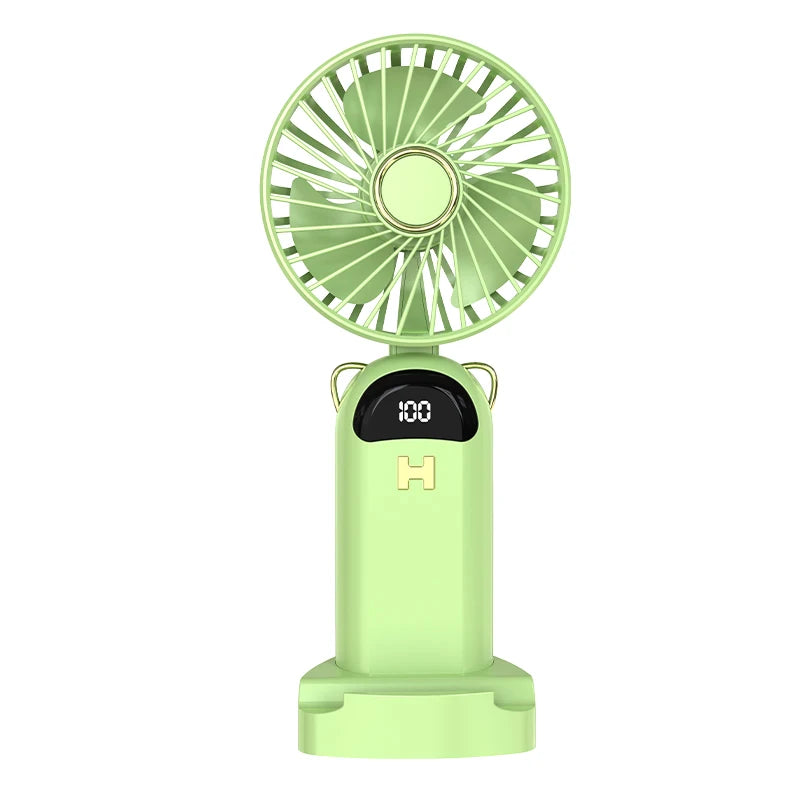 4000mAh Handheld Mini Fan Foldable Portable Neck Hanging Fans 5 Speed USB Rechargeable Fan with Phone Stand and Display Screen