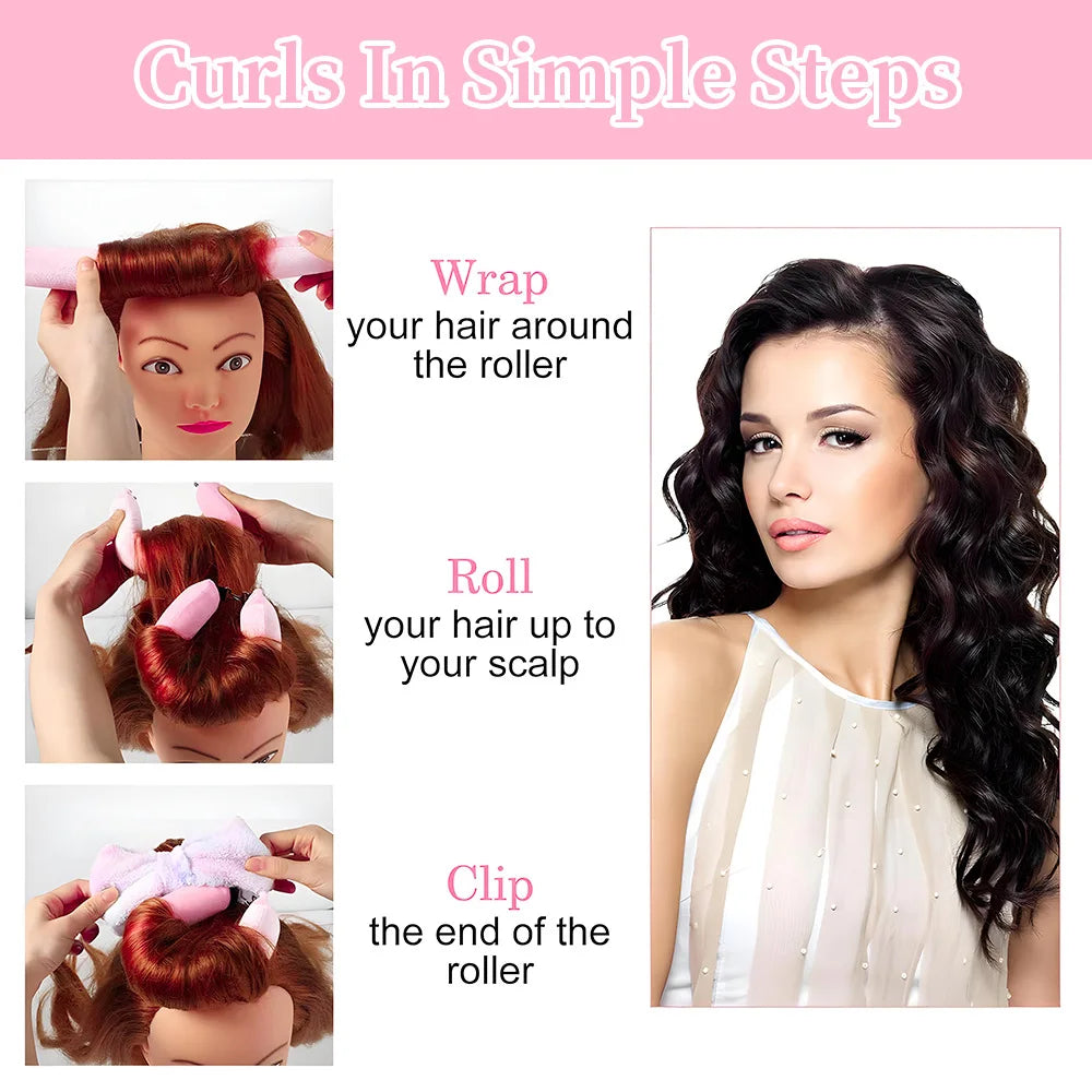 3PCS Curling Rod Headband Soft Hair Curlers with Scarf No Heat Hair Rollers Sleeping Lazy Curls Flexi Rods Hair Styling Tool