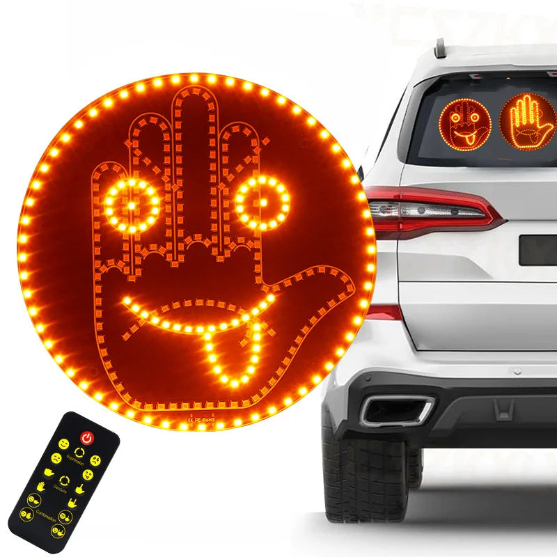 Car Expression Remote Control Led Lighting Road Rage Middle Finger Gesture Palm Light Accessories