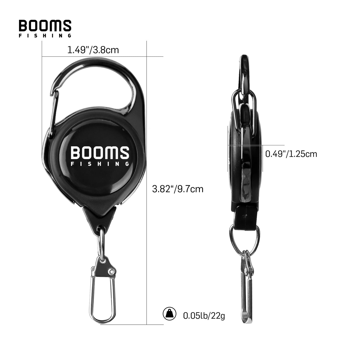 Booms Fishing Retractable Key Chain 2pcs with Antirust Spring Easy Release Badge Holder Fly Fishing Zinger Retractor Accessories