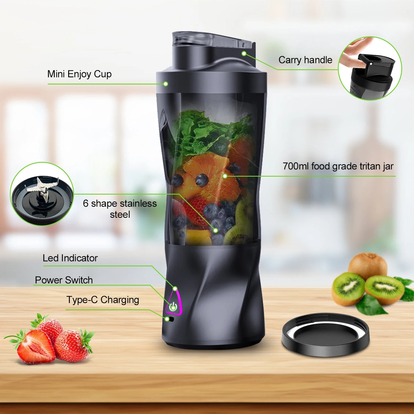 2024 New Juicer Home Travel Portable Juicing Cup Rechargeable Juice Machine Multifunctional 700ML Blender