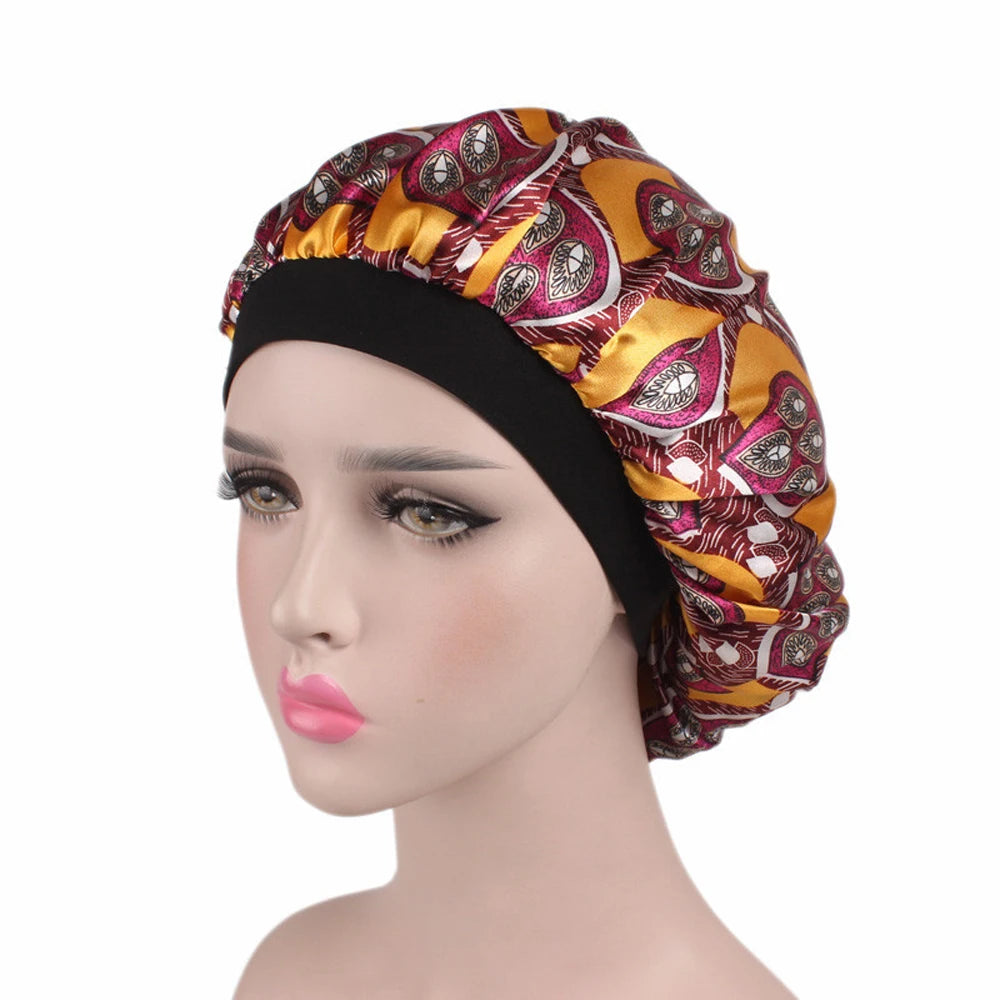 1 Pc Soft Night Sleep Hat Women Elastic Wide Band Fashion Hair Loss Cover Head Wrap Satin Bonnet  Beauty Chemo Caps Care