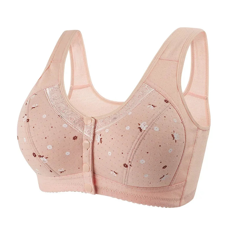 2023 New Confortable Bra Cotton Women Wire Free Bras Push Up Front Closure Underwear Female Everyday Lingerie Large Bust 50BCD