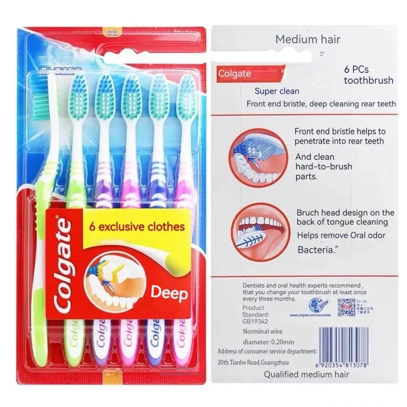 Colgate 6 Packs Toothbrush Tooth Cleaning Family Couple Fine Soft Medium Hair Travel Suit For Men And Women Back Tooth Cleaning