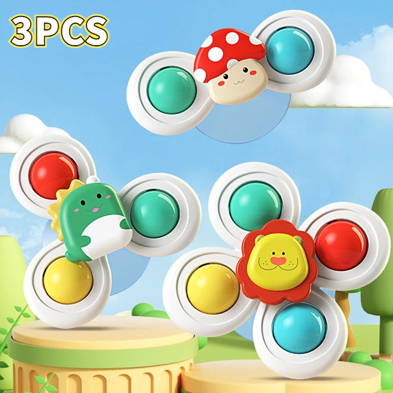 3PCS Suction Cup Spinner Toy Baby Bath Funny Game Educational Toys For Children Girls Boys Infant Sensory Stress Reliever Gift