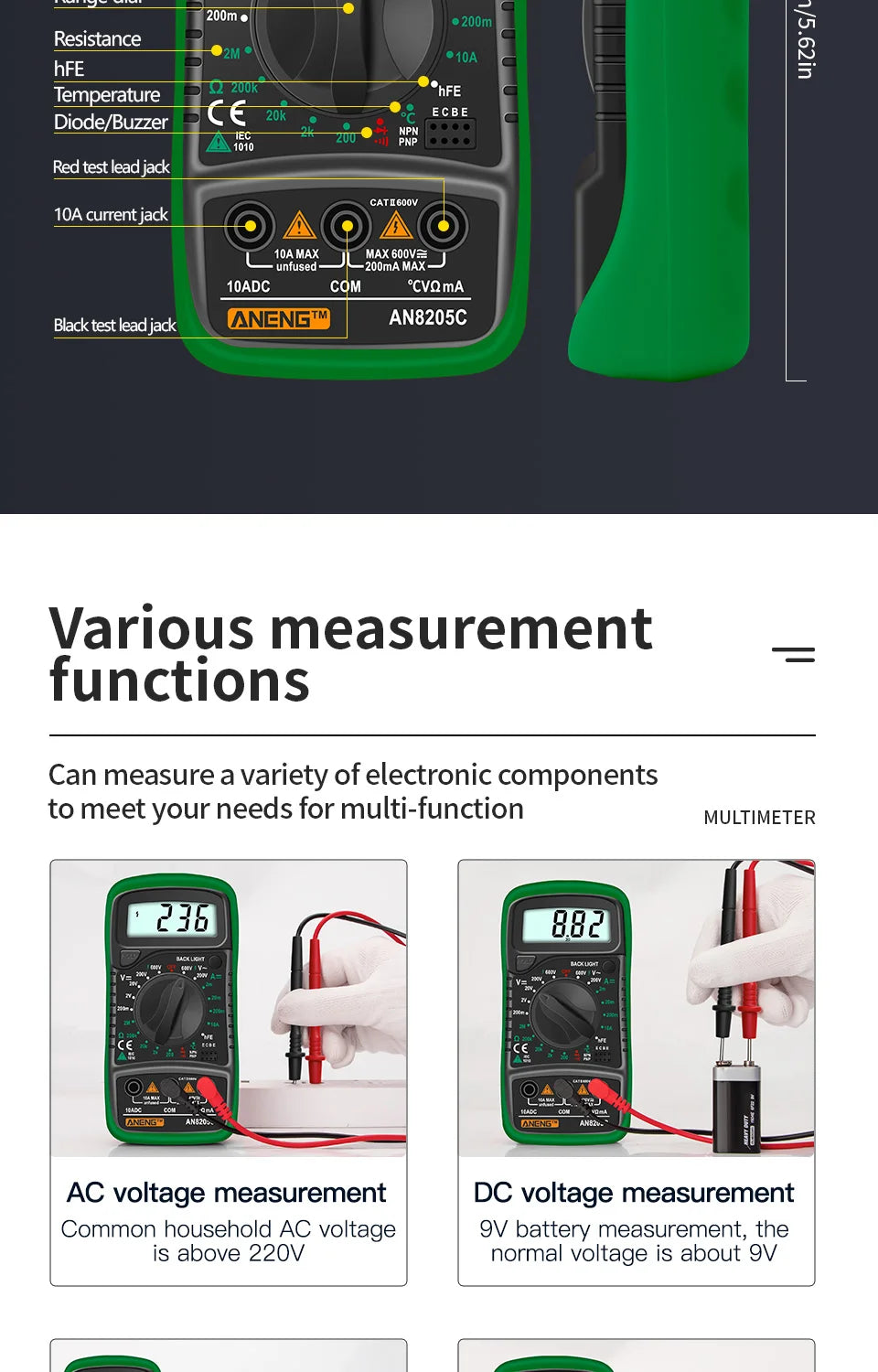 ANENG AN8205C Digital Multimeter AC/DC Ammeter Volt Ohm Multimetro Tester Meter With Thermocouple LCD Backlight Portable