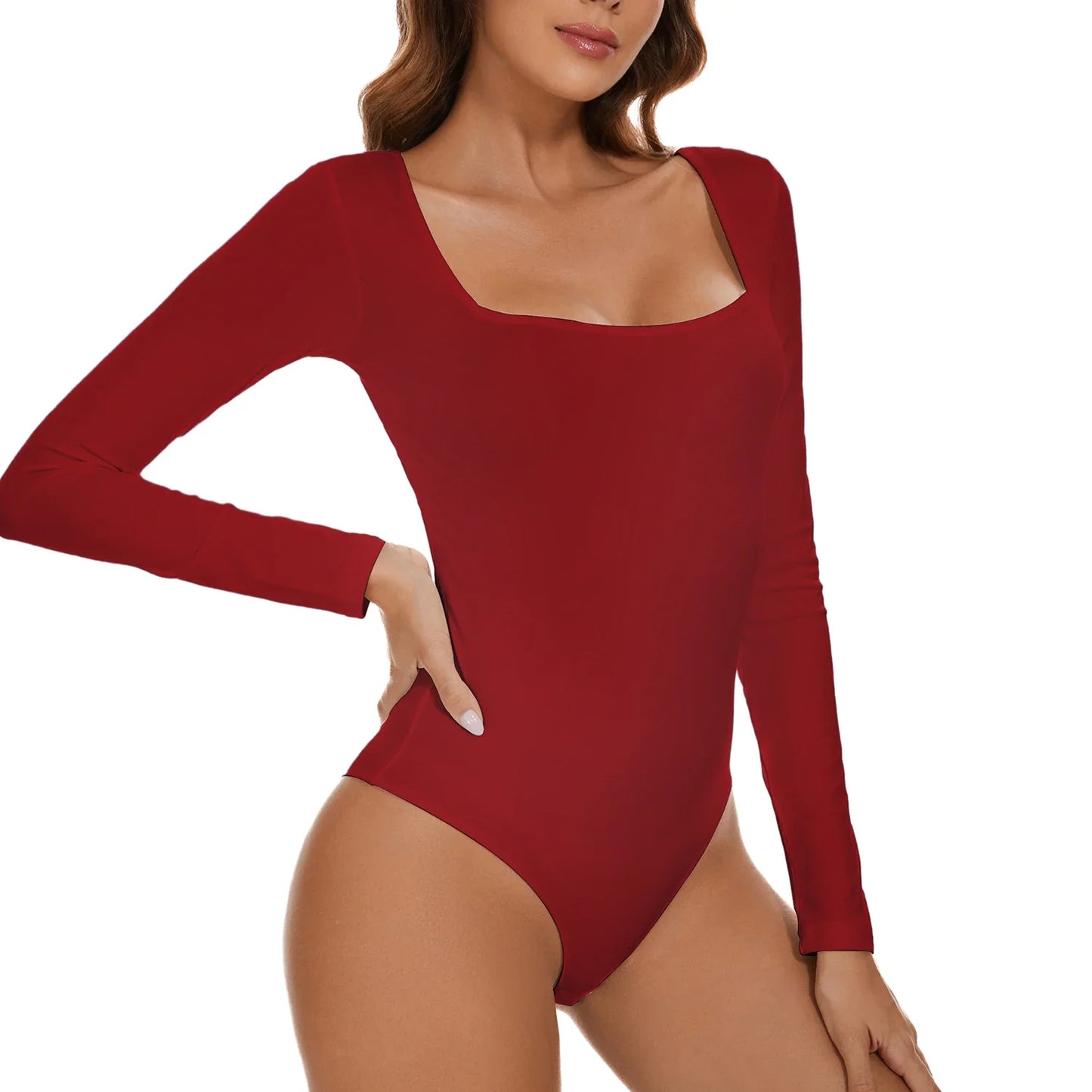 Autumn Square Neck Bodysuit Women's Long Sleeved Shapewear Tummy Control Body Shaper Lady Streetwear Female Warm Clothing Winter