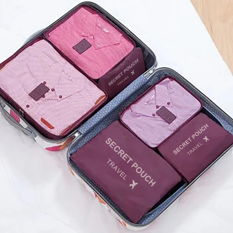 6 Pcs/Set Pink/Blue/Grey Travel Storage Bag Large Capacity Waterproof Luggage Clothing Underwear Storage Bag Bag With Zipper