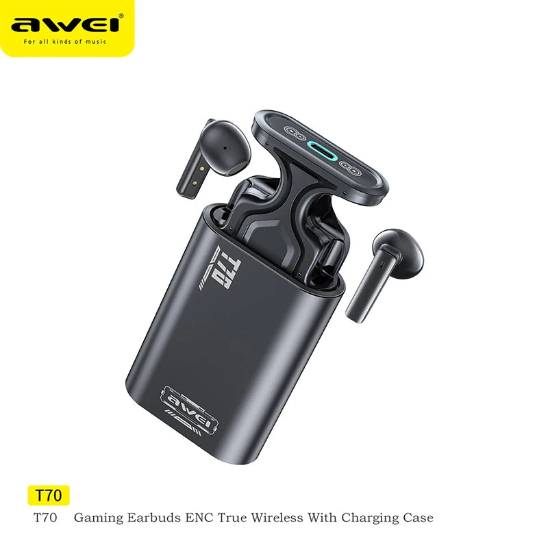 Awei T70 800mAh Wireless Bluetooth Earphones V5.3 Headset Gamer Touch Electric Lifting Sports Headphones Noise Canceling Earbuds