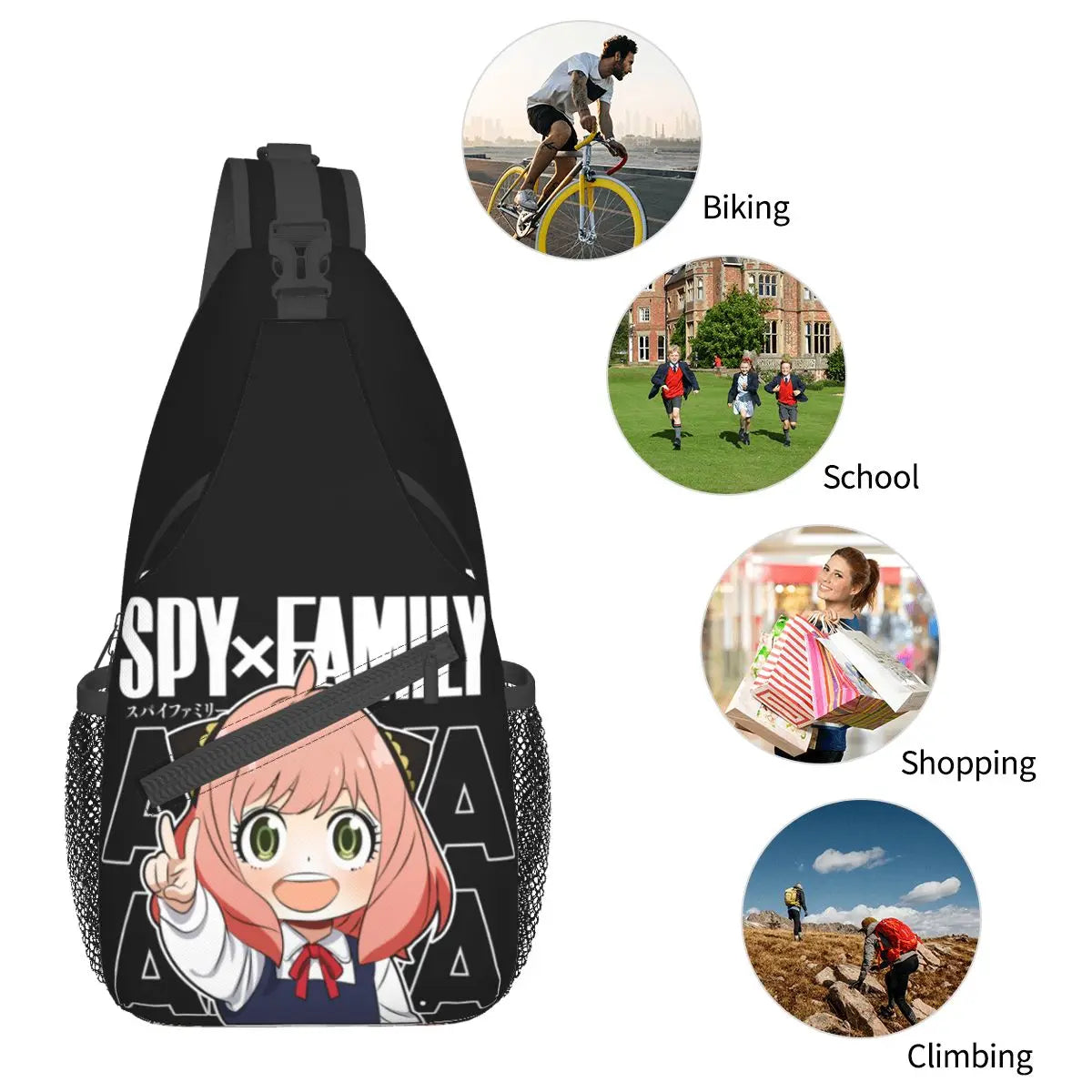 Anime Spy X Family Sling Bag Chest Crossbody Shoulder Sling Backpack Outdoor Hiking Daypacks Anya Forger Cute Pattern Satchel