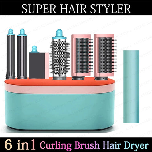 6 in1 Professional Hair Styler Multi Curling Iron Hair Styler Straightener Brush Curly 220V Hair Dryer Multi HairStyler