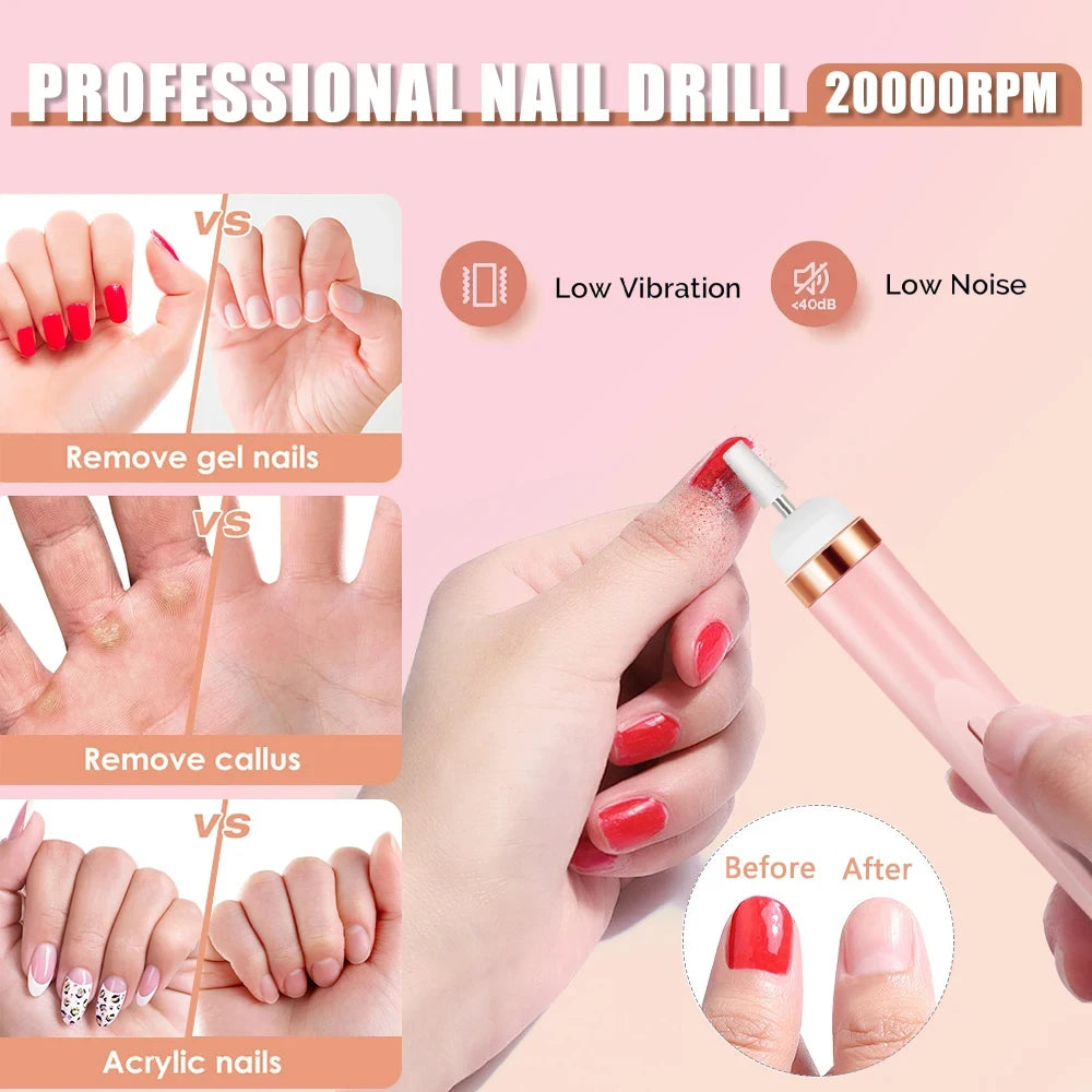 Acrylic Electric Nail Drill Portable Nail Drill Machine Professional Drill Bits for Remove Nails Pedicure Manicure