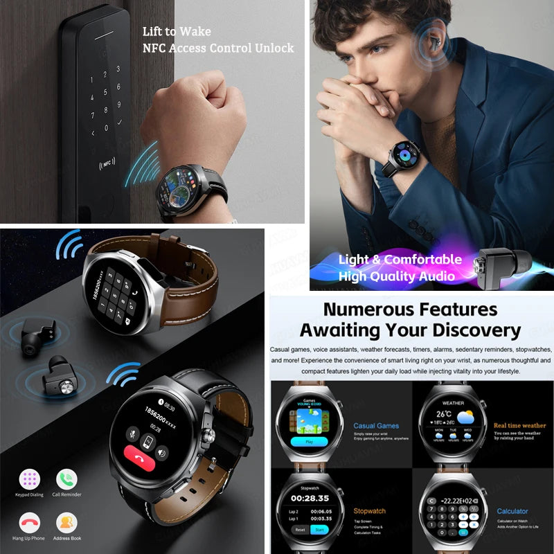 2024 New Smart Watch TWS Headset Two In One Wireless Bluetooth Dual Earbuds Call Health Monitor Sport Tracker NFC Smartwatch man