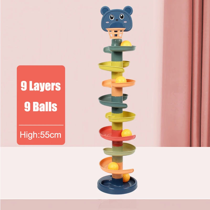 Baby Toys Sliding Rolling Balls Pile Tower Stacking Early Educational Puzzle Rotating Spin Track Toddler Gifts For Children Kids