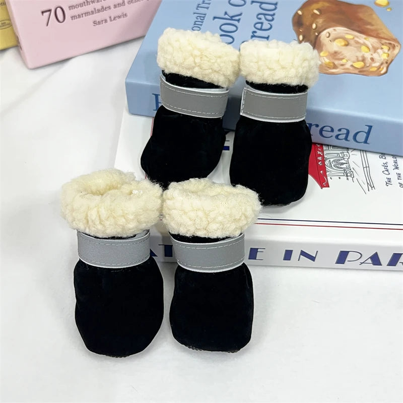 4Pcs/Lot Winter Thick Warm Dog Shoes Soft Plush Non-slip Waterproof Snow Boot Puppy Outdoor Walking Shoes Pet Accessories