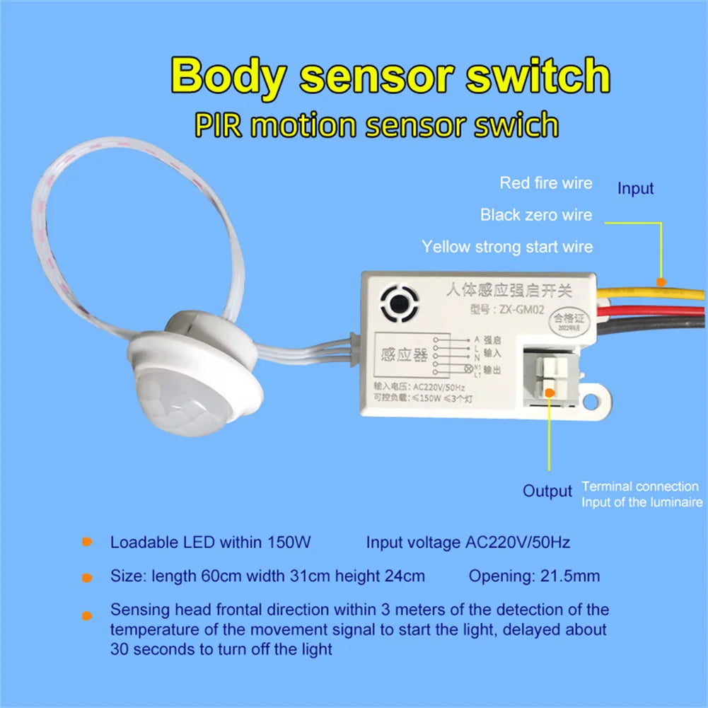 Body Motion Sensor High Sensitivity Universal Wiring Hot Wardrobe Light Controller Easy To Install Abs Infrared Pir Probe