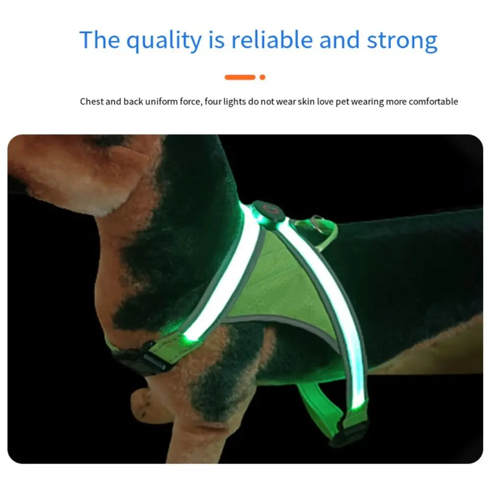 Adjustable LED Light Up Dog Harness Rechargeable Glowing Pet Vest Harness Safety Soft LED Pet Collar Fits Medium Large Dogs