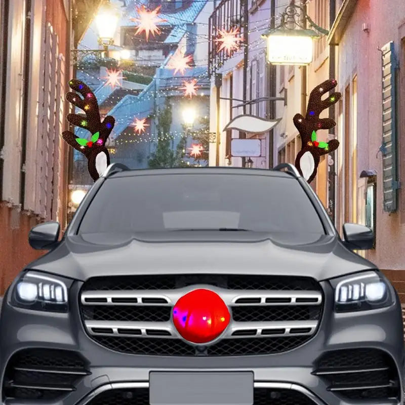 Christmas Car Decoration Accessories LED Lighted Up Reindeer Deer Antlers Car Costume Accessories For Trucks Cars Autos