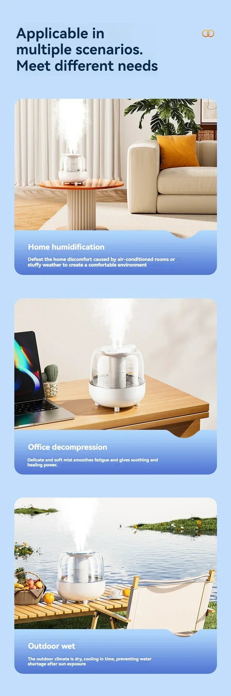 5L Large Capacity Spray Humidifier Night Light Hydrating and Hydrating Quiet Operation Triple Filter Water Can Add Essential Oil