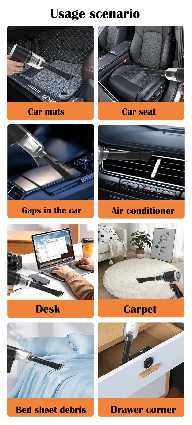 9000Pa Wireless Car Vacuum Cleaner USB Charging 1200mAh Portable Cleaning Appliance Mini Wet and Dry Vacuum Cleaner Household