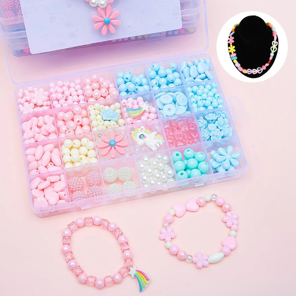 500pcs DIY Handmade Beaded Children's Toy Creative Loose Spacer Beads Crafts Making Bracelet Necklace Jewelry Kit Girl Toy Gift