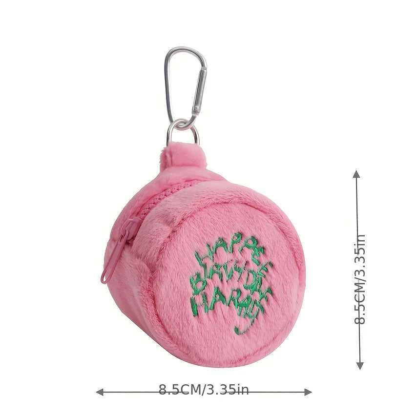 1pc Cute Plush Cosmetic Bag Portable Letter Embroidered Coin Purse Hanging Bag Perfect Lipstick Envelope ID Bag For Traveling