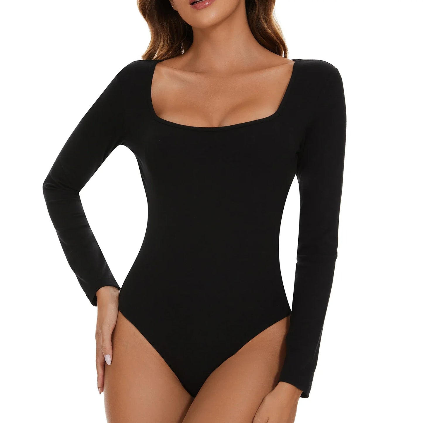 Autumn Square Neck Bodysuit Women's Long Sleeved Shapewear Tummy Control Body Shaper Lady Streetwear Female Warm Clothing Winter