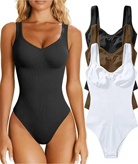 2023 Seamless Bodysuit Shapewear Women Square Neck Tummy Control Thong Body Shaper Sexy Ribbed Tank Tops Slimming Jumpsuit