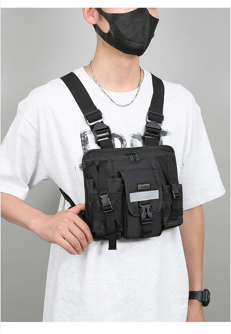 Chest Bag Waist Pack Men's Chest Pack Hip Hop Streetwear Tactical Vest Bag For Men Double Strap Design Shoulder Bag For Men Sac