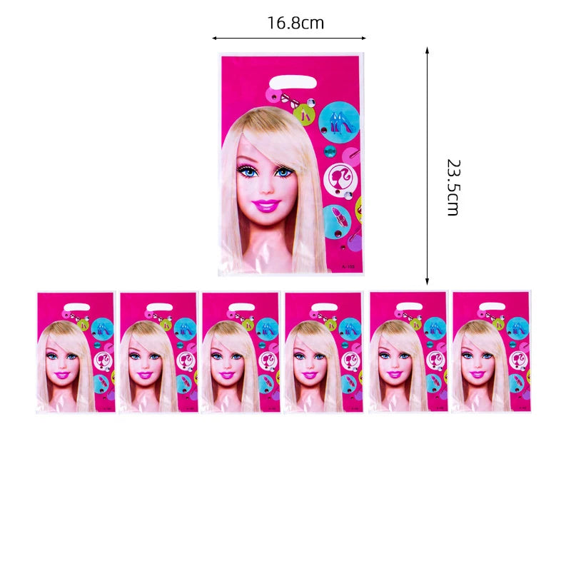 Barbie Birthday Party Supplies Pink Girl Disposable Tableware Banner Cupcake Topper Background Princess Balloons Gift Bag