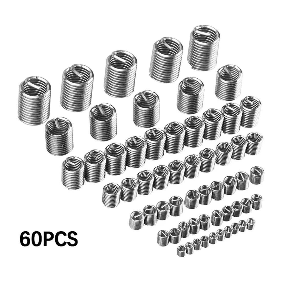 60Pcs Wire Thread Insert M3 M4 M5 M6 M8 M10 M12 Fastening Thread Insert Stainless Steel Spiral Wire Screw Sleeve Wear Repair Kit