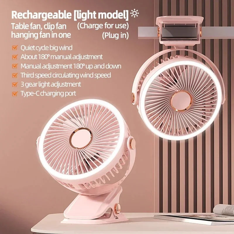 8000mAh Camping Fan Rechargeable Desktop Portable Air Circulator Wireless Ceiling Electric Fan With LED Light Clip-on Home Fan