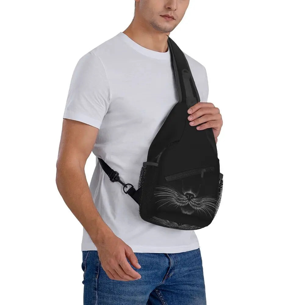 Black Cat Panther Animal Chest Bag Men Sling Crossbody Backpack Chest Bag Travel Hiking Daypack Shoulder Bag