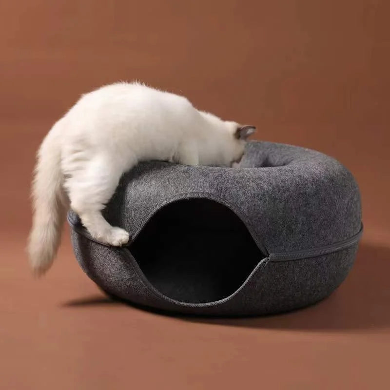 All Funny Donut Cat Bed Interactive Tunnel Pet Felt Indoor Toys Cats House Kitten Training Toy Cat Kennel Pets Supplies