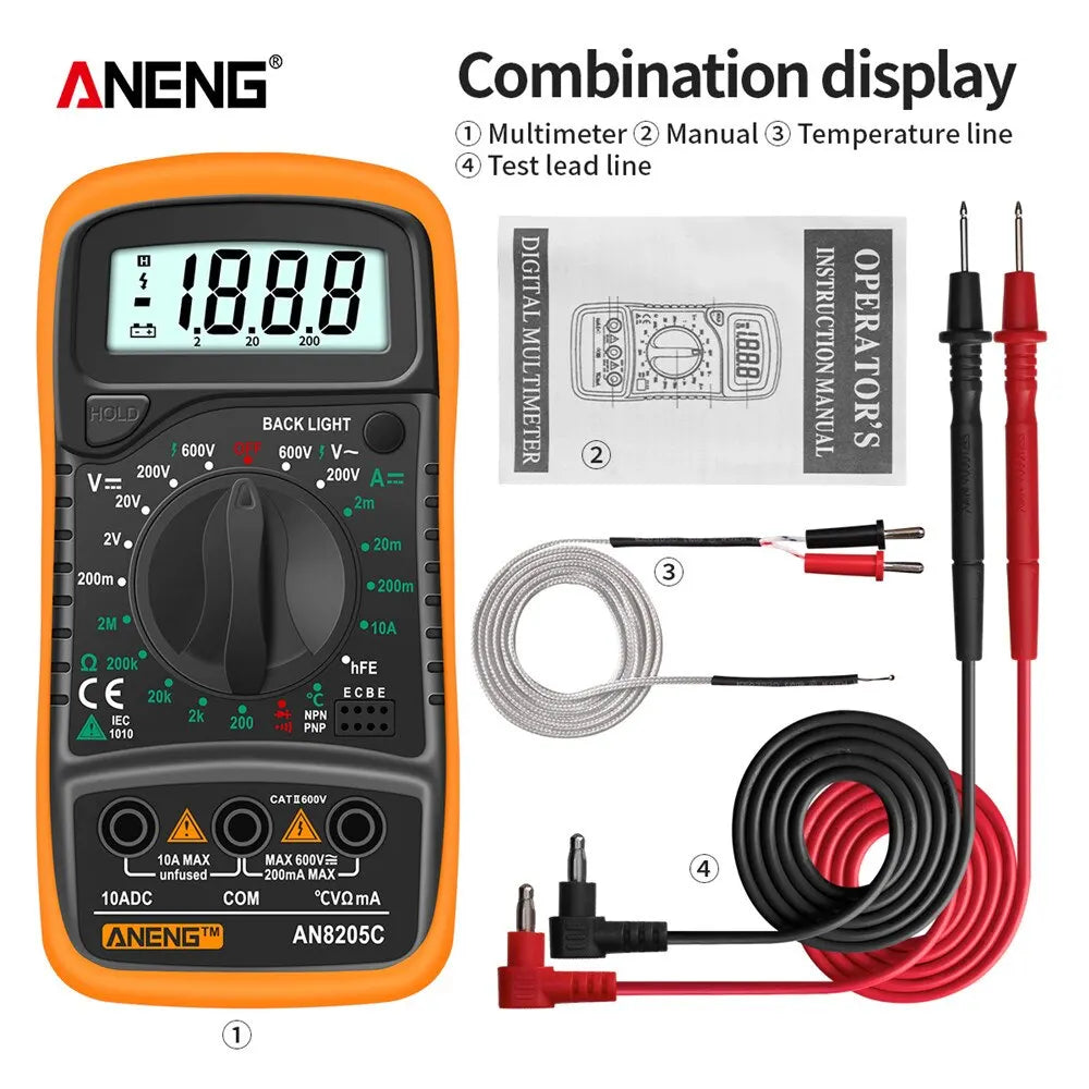 ANENG AN8205C Digital Multimeter AC/DC Ammeter Volt Ohm Multimetro Tester Meter With Thermocouple LCD Backlight Portable