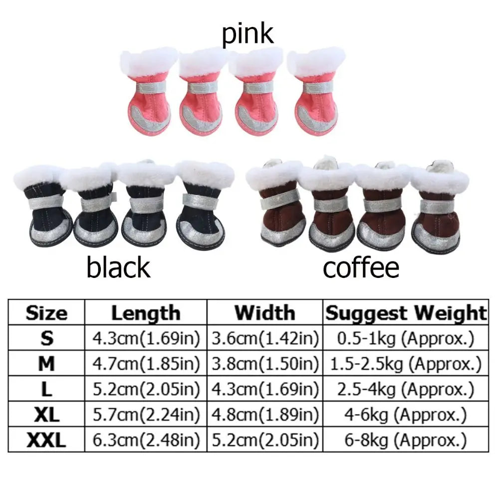 4pcs/set Thickened Dog Snow Boots Windproof Adjustable Non-slip Pet Boots Reflective Soft Dog Warm Shoes for Dogs Puppy